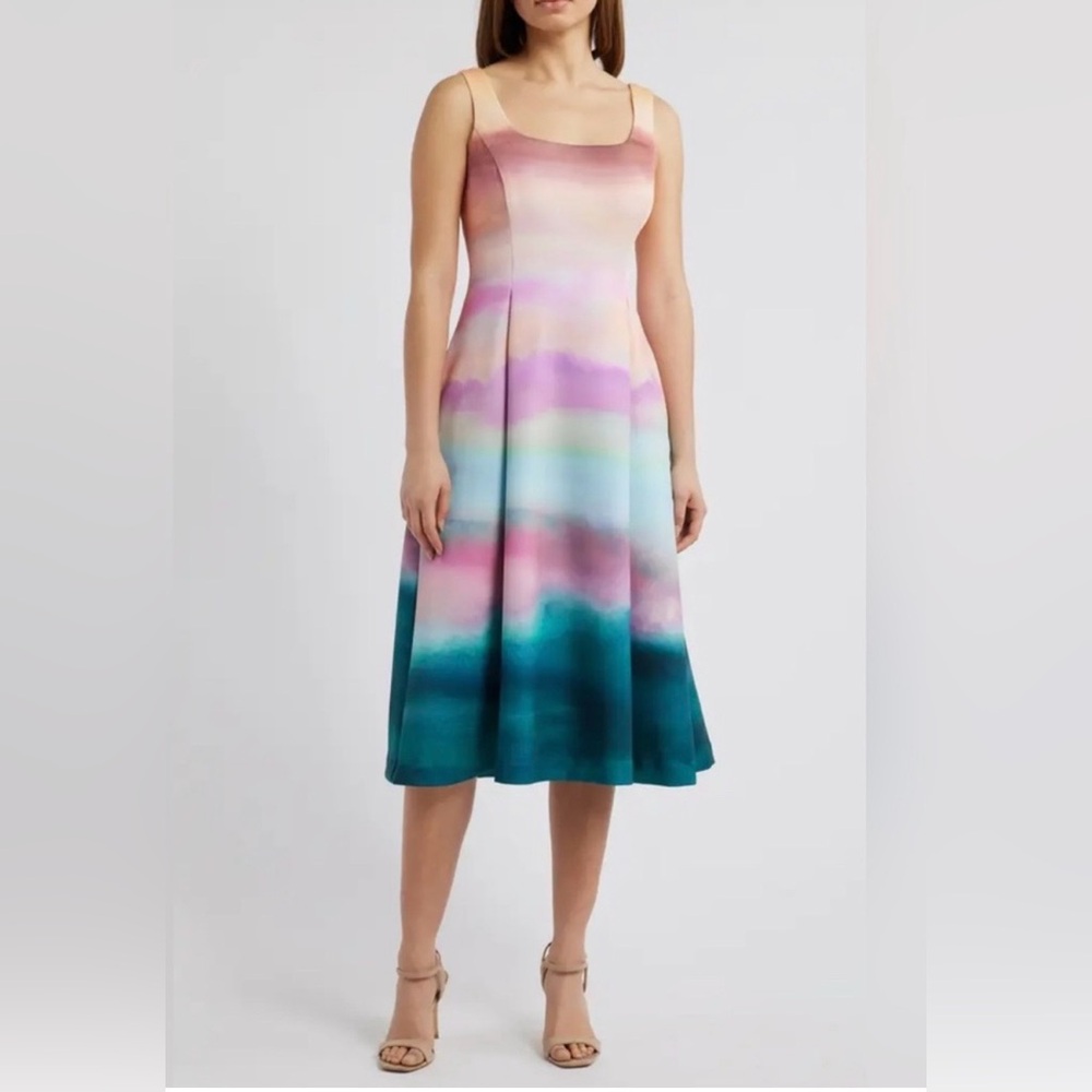 Vince Camuto Scuba Multicolor  fit and flare midi dress